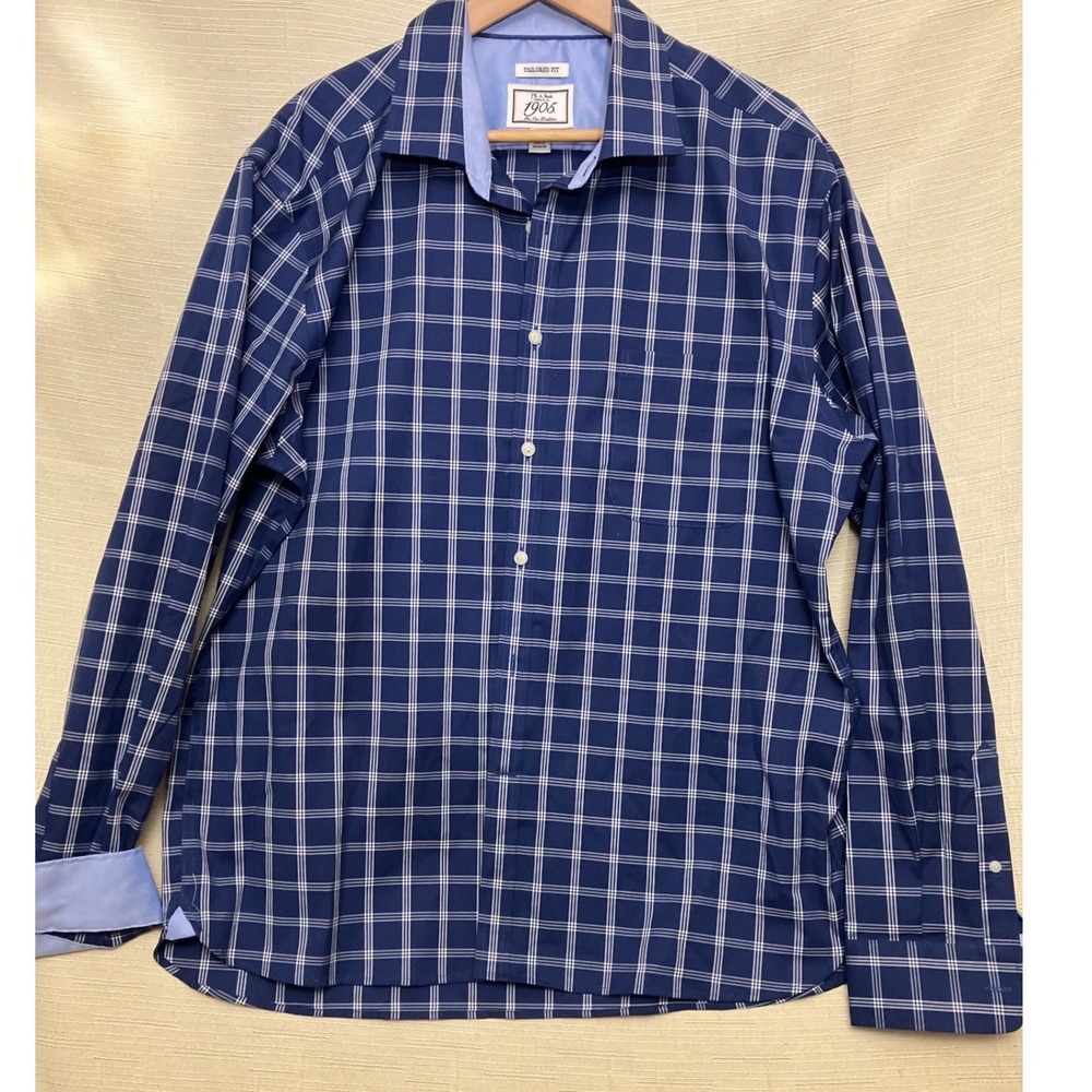 Jos.‎ A. Bank Button Down Mens XL Blue Excellent Tailored Fit 1905 Plaid Shirt